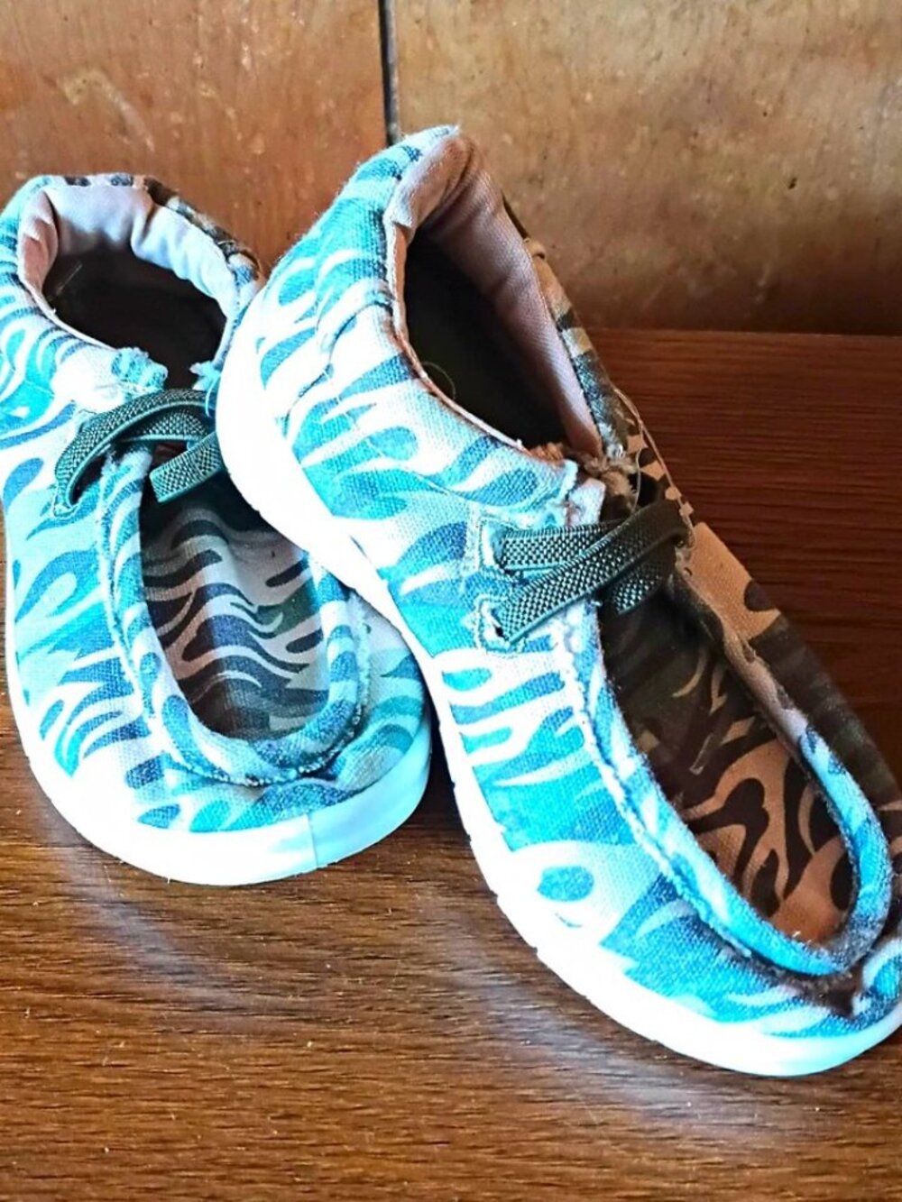 US sports kids Canvas Boat Shoes Camouflage Drawstring Round Toe brown/green 8